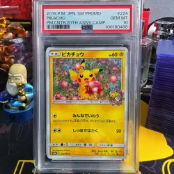 2018 Pokemon JPN SM Promo Pikachu 224/SM-P Pm.Cntr. 20th Annv.Camp - PSA 10 - Image 1