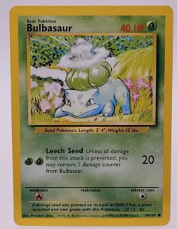 1999 BULBASAUR 44/102 Pokemon Base Set Card NM WOTC Common (#11) - Image 1