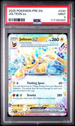 2025 Pokemon Jolteon EX PRE EN 030/131 Prismatic Evolutions PSA 9 MINT - Image 1