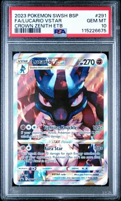 PSA 10 Lucario Vstar 291 Pokemon Swsh Black Star Promo 2023 Crown Zenith Etb - Image 1
