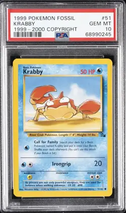 1999 POKEMON FOSSIL 1999-2000 COPYRIGHT #51 KRABBY PSA 10 - Image 1