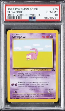 1999 POKEMON FOSSIL 1999-2000 COPYRIGHT #55 SLOWPOKE PSA 10 - Image 1