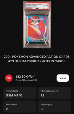 2004 POKEMON ADVANCED DELCATTY/SKITTY ACTION CARDS LENTICULAR • PSA 10 - POP 2 - Image 2