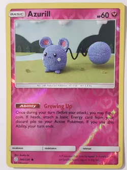REVERSE HOLO Azurill 146/236 LP Asako Ito Crocheted Cosmic Eclipse Pokemon Card - Image 1