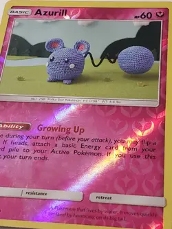 REVERSE HOLO Azurill 146/236 LP Asako Ito Crocheted Cosmic Eclipse Pokemon Card - Image 2