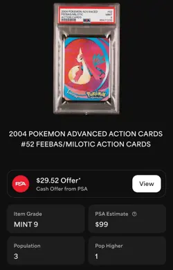 2004 POKEMON ADVANCED FEEBAS/MILOTIC ACTION CARD LENTICULAR • PSA 9- POP 3 - Image 2