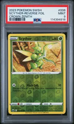 2023 POKEMON SWORD & SHIELD CROWN ZENITH #006 SCYTHER-REVERSE FOIL PSA 9 - Image 1