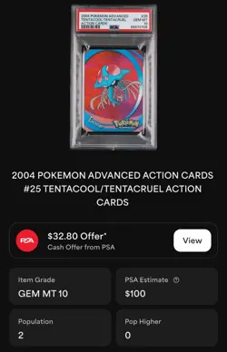 2004 POKEMON ADVANCED TENTACOOL/TENTACRUEL ACTION CARD LENTICULAR • PSA 10 POP 2 - Image 2