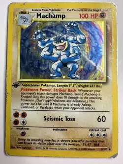 Machamp Holo Pokemon Card - 1st Edition - 8/102 - Holo Rare HP - Image 1