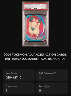 2004 POKEMON ADVANCED HARIYAMA/MAKUHITA ACTION CARD LENTICULAR • PSA 10 - POP 2 - Image 2