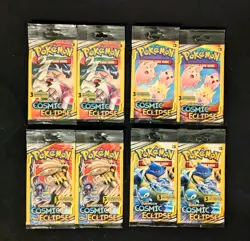 Pokemon Cosmic Eclipse 3-Card Mini Booster Pack Long Complete Art Set Lot of 8 - Image 1