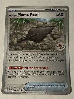 Antique Plume Fossil 079/086 Pokeball Reverse Holo Pokemon White Flare - Image 1