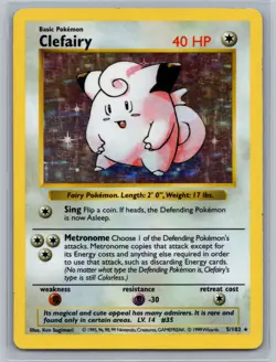 Pokemon TCG Clefairy #005/102 Base Set (Shadowless) - Image 1