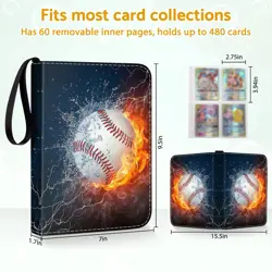 Baseball Card Binder Holder 480 Pockets with 60 Removable Sleeves, Portable S... - Image 5