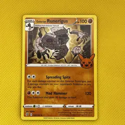 POKEMON CARD GALARIAN RUNERIGUS STAGE 1 RARE 102/192 TRICK OR TRADE 2020 - Image 1