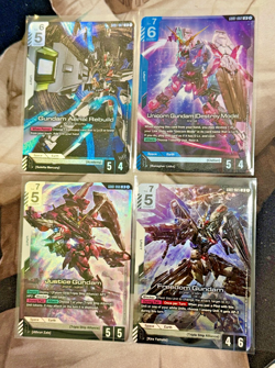Gundam Card Game Newtype Rising LR Lot Freedom, Judgement, Aerial, Unicorn - Image 1