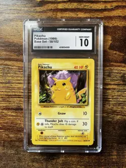 CGC 10 GEM MINT Pikachu 1999 Base Set 58/102 Pokemon Card psa - Image 1