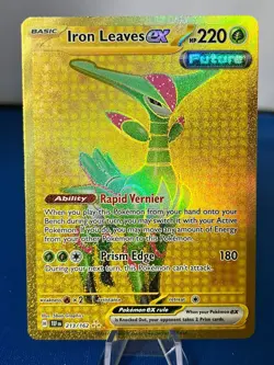 Pokemon Card Iron Leaves ex 213/162 Sv05: Temporal Forces Holo Gold Hyper Rare - Image 1