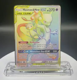 One Piece Mewtwo & Mew GX Rainbow Gold Metal Pokemon Card Collector's Edition - Image 1