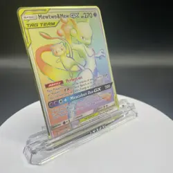 One Piece Mewtwo & Mew GX Rainbow Gold Metal Pokemon Card Collector's Edition - Image 2