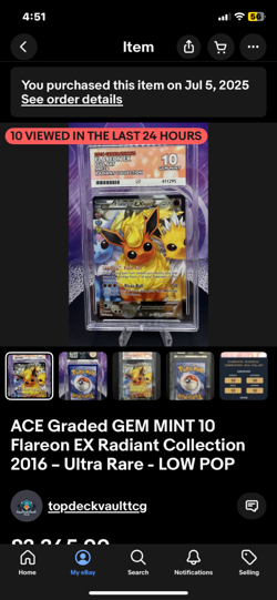 Pokemon Flareon EX Generations Radiant Collection Full Art #RC28 ACE 10 Gem Mint - Image 4