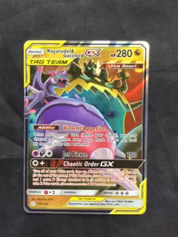 Pokemon Cards: Cosmic Eclipse Rare Holo: Naganadel & Guzzlord GX 158/236 - Image 1