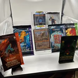 6 Sealed MTG items!! FF Play Booster, 5 Collector Packs & Autographed Hangarback - Image 1