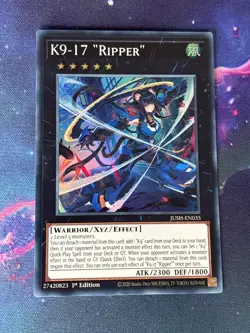 Yugioh - K9-17 “Ripper” (NM) - Super Rare - JUSH-EN035 - New Set - Meta - Image 1