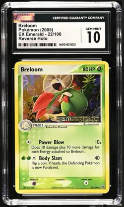 2005 EX-Emerald Breloom 22/106 Reverse Holo Stamped Pokemon Card CGC 10 GEM MINT - Image 1