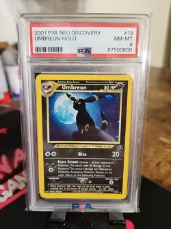 2001 Pokemon Neo Discovery Umbreon Holo Rare Card 13/75 PSA 8 NM-MT - Image 1