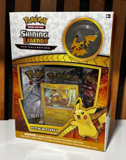 Shining Legends Pikachu Pin Collection Box 3 Booster Packs, Promo Card & Pin - Image 1