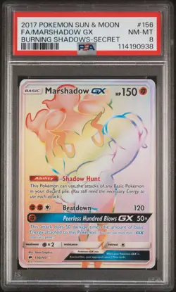 2017 POKEMON SUN & MOON BURNING SHADOWS SECRET #156 FULL ART/MARSHADOW GX PSA 8 - Image 1