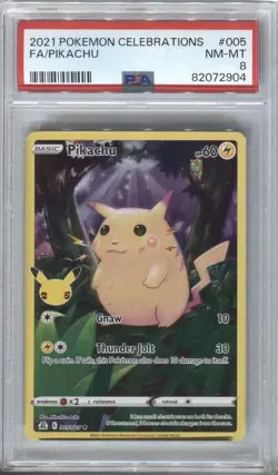 2021 POKEMON CELEBRATIONS PIKACHU FULL ART HOLO #005 PSA 8 - Image 1