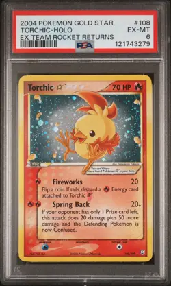 PSA 6 Torchic Gold Star ex Team Rocket Returns 108/109 2004 Pokemon INK ERROR - Image 1
