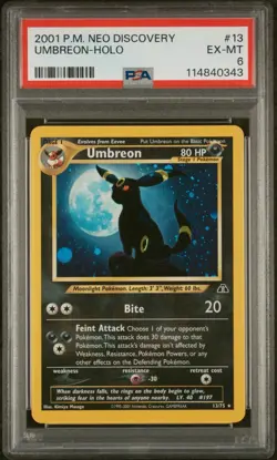 PSA 6 Umbreon Neo Discovery 2001 Holo Pokemon Card 13/75 VINTAGE Rare TCG - Image 1