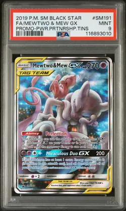 Pokemon Mewtwo & Mew GX SM191 SM Holo PSA 9 MINT REGRADE PSA 10 Tag Team Promo - Image 1