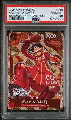 One Piece Monkey D. Luffy Promo Bandai Card Game Fest P-080 PSA 10 GEM MINT - Image 1