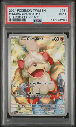 2024 POKEMON TWM EN-TWILIGHT MASQUERADE #181 HISUIAN GROWLITHE PSA 9 - Image 1