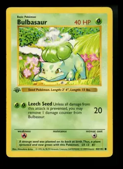 1st Edition Bulbasaur 44/102 Base Set SHADOWLESS 1999 Pokemon Card TCG - Image 1