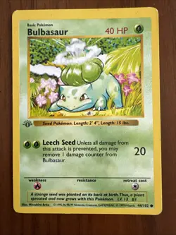 1st Edition Bulbasaur 44/102 Base Set SHADOWLESS 1999 Pokemon Card TCG - Image 1