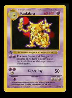 1st Edition Kadabra 32/102 Base Set SHADOWLESS 1999 Pokemon Card TCG - Image 1