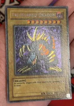 YuGiOh Tri-Horned Dragon LOB-000 Secret Rare Wavy Original Print 2002 LP - Image 3