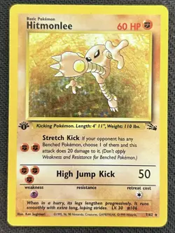 Hitmonlee 1st Edition 7/62 Holo Rare Fossil Pokemon TCG - Image 1