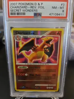 PSA 8 - Charizard 3/132 Reverse Holo Rare - Secret Wonders 2007 Pokemon Card NM - Image 1