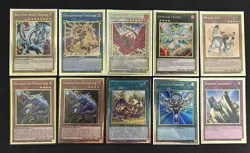 Yugioh Lot of 10 Gold Rare Cards - Blue Eyes, Solemn Judgment, Black Rose Dragon - Image 1