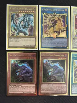 Yugioh Lot of 10 Gold Rare Cards - Blue Eyes, Solemn Judgment, Black Rose Dragon - Image 2