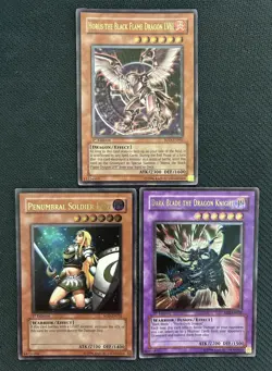 Yugioh 1st Edition Ultimate Rare Lot of 3 Cards - Horus Black Flame Dragon LV6 - Image 1