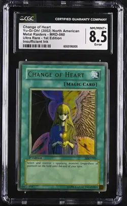 YuGiOh Change of Heart MRD-060 1st Edition Max Faded Misprint/Ink Error CGC 8.5 - Image 1