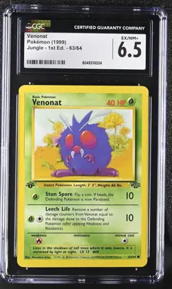 Pokemon Venonat 63/64 Jungle 1st Edition PSA Line Error Card Graded 6.5 - Image 1