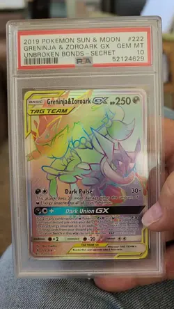 Pokemon Unbroken Bonds Greninja & Zoroark GX 222/214 Secret Rainbow Holo PSA 10 - Image 2